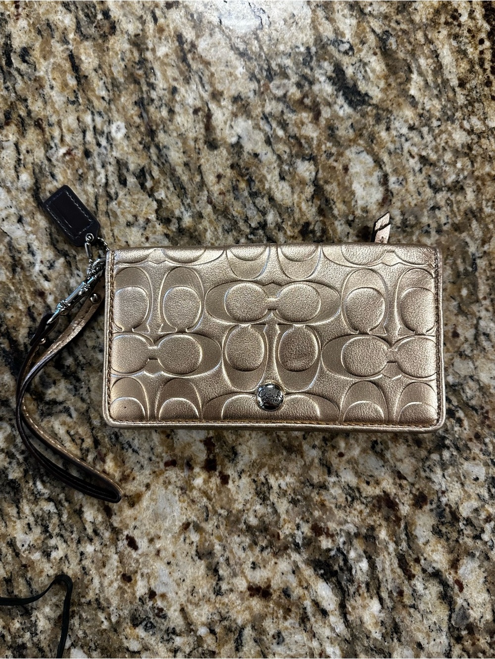 Coach Metallic Signature Wristlet in Shimmering Champagne